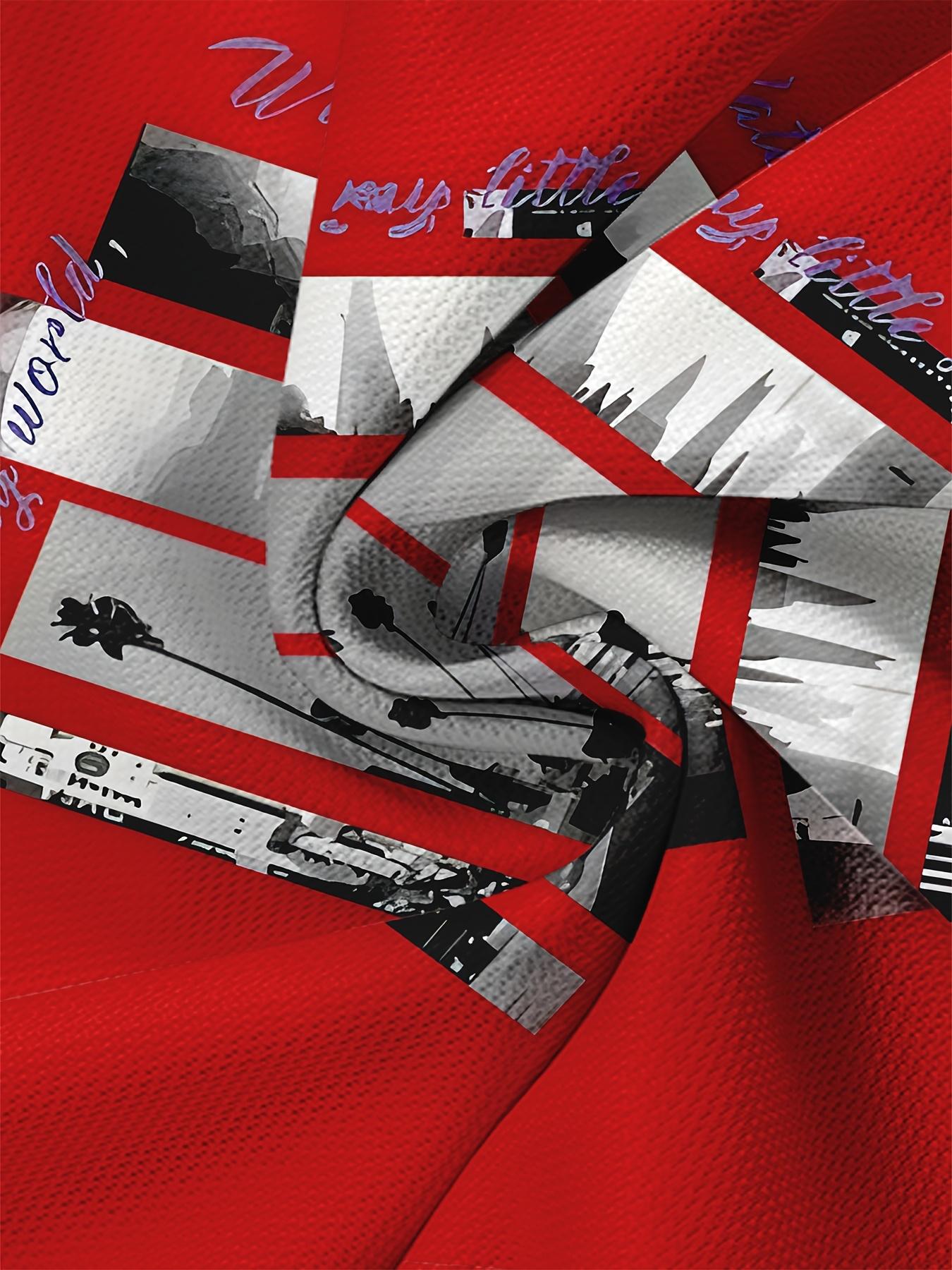 Men'S Stylish Red Graphic T-Shirt - , Short Sleeve Crew Neck, Comfort Fit for All Seasons, Casual Streetwear with Palm Tree & "In Your Big World" Design, Everyday Tshirt |     Bold Graphic Tee |     Smooth Texture Fabric graphic tee