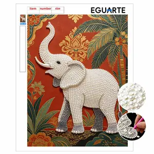 DIY Pearl Painting Kit, Frameless Canvas with Adhesive, Background Elephant Design, Stress Relief Craft, Home Decor Wall Art, Mosaic Jewelry Gift