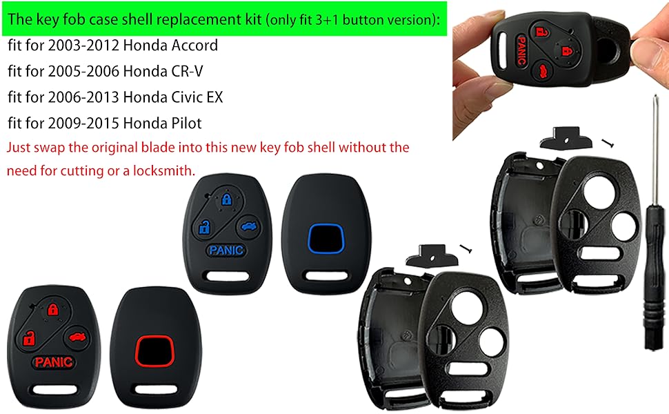 Key Fob Cover Shell for Honda 2003 2012 Accord 2009-2015 Pilot,3+1Button Keyless Remote Fob Case Kit Fit for 2006-2013 Civic EX 2005-2006 CR-V (Pack of 4)