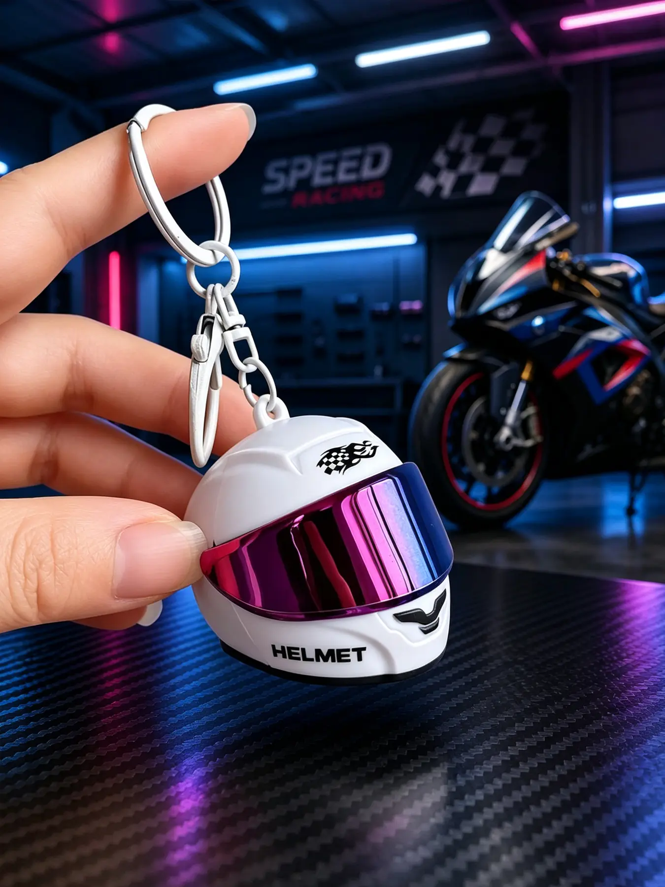 Mini Motorcycle Helmet Keychain, 3D Sport Helmet Pendant, Stylish Key Ring Accessory, Colorful Riding Helmet Key Chain, Cool Biker Keychains, Ideal Birthday Gift, Safe No Choking Hazard