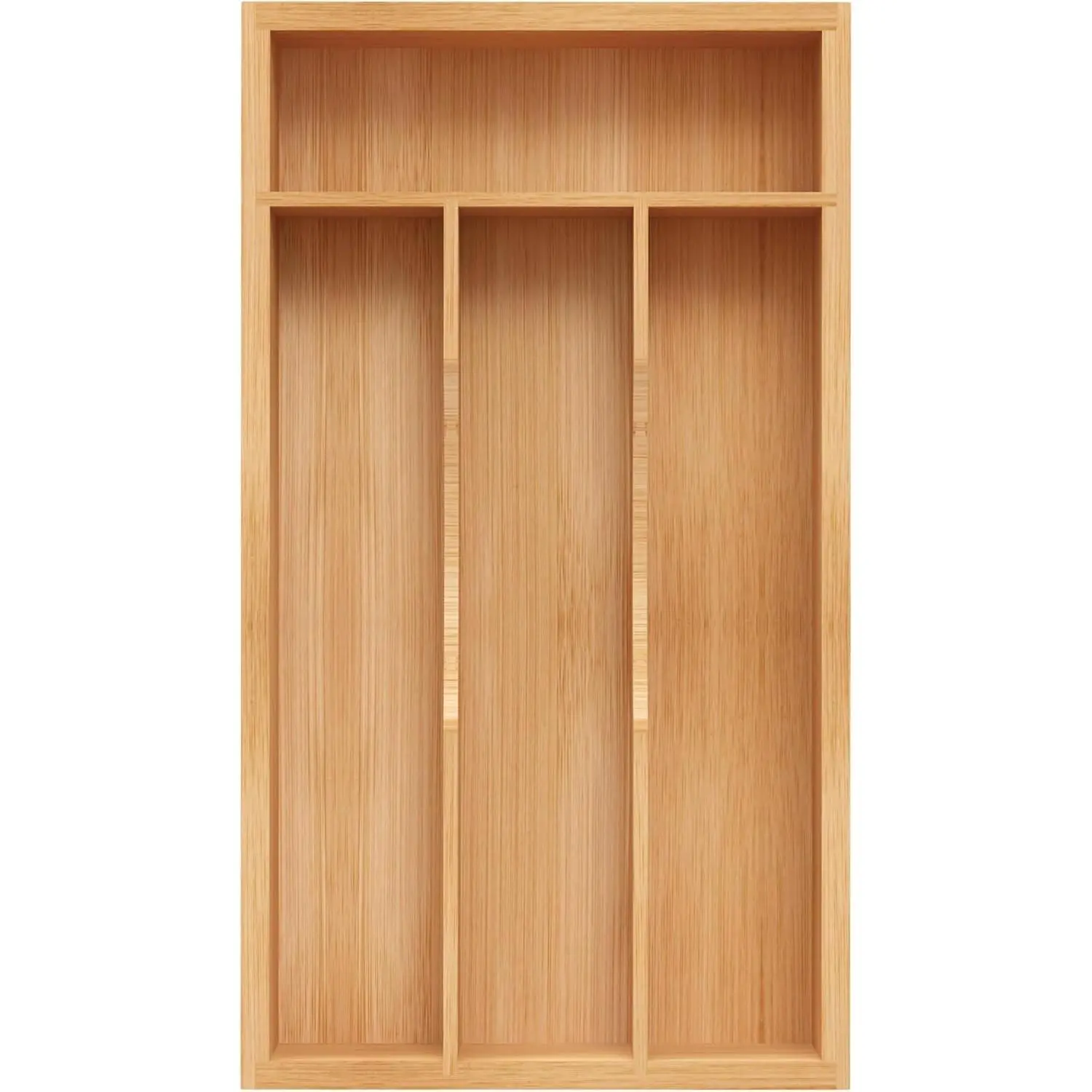 Small Bamboo Kitchen Drawer Organizer for Silverware, Utensils, Cutlery, Spoon and Flatware Storage with Grooved Dividers (6.7"W x 12"D)Gift