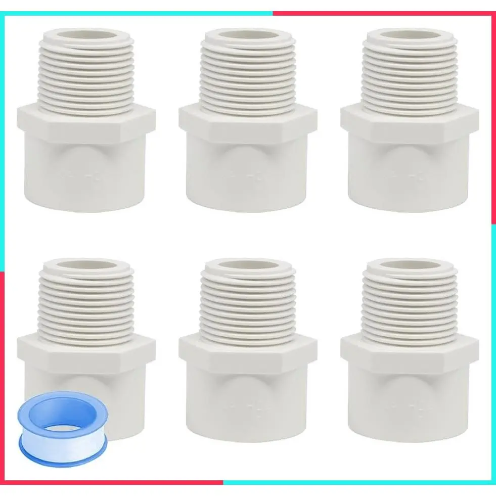 6PCS 1 Inch White PVC Coupling Fittings Slip to Male Thread Adapter Connector for Schedule 40 Pipe HE054-1