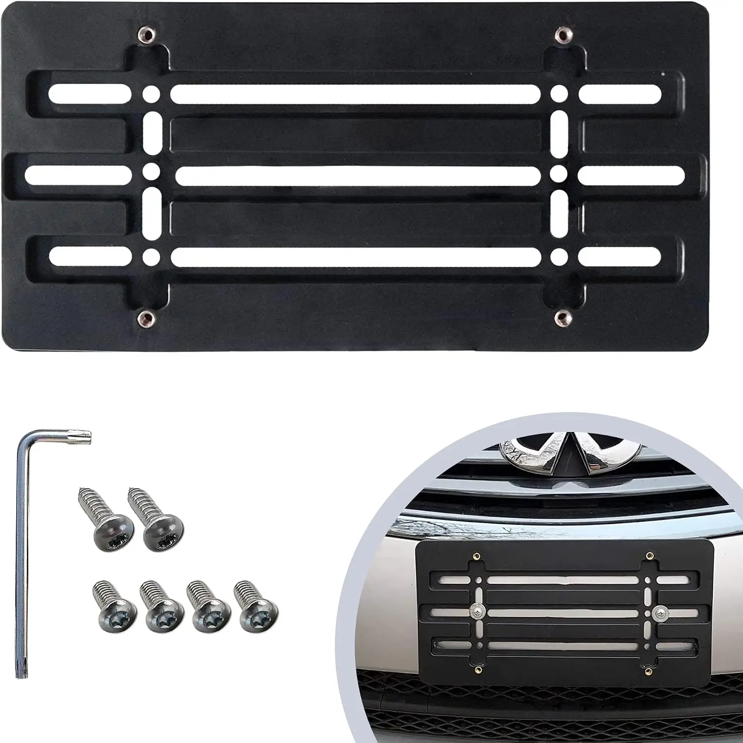 Front Bumper  Plate Bracket for  2000-2025, Plate Holder Set w 6  Screw  & Wrench Kit,  Tag Mounting Kit, Quality Plate Holders,   Accessories