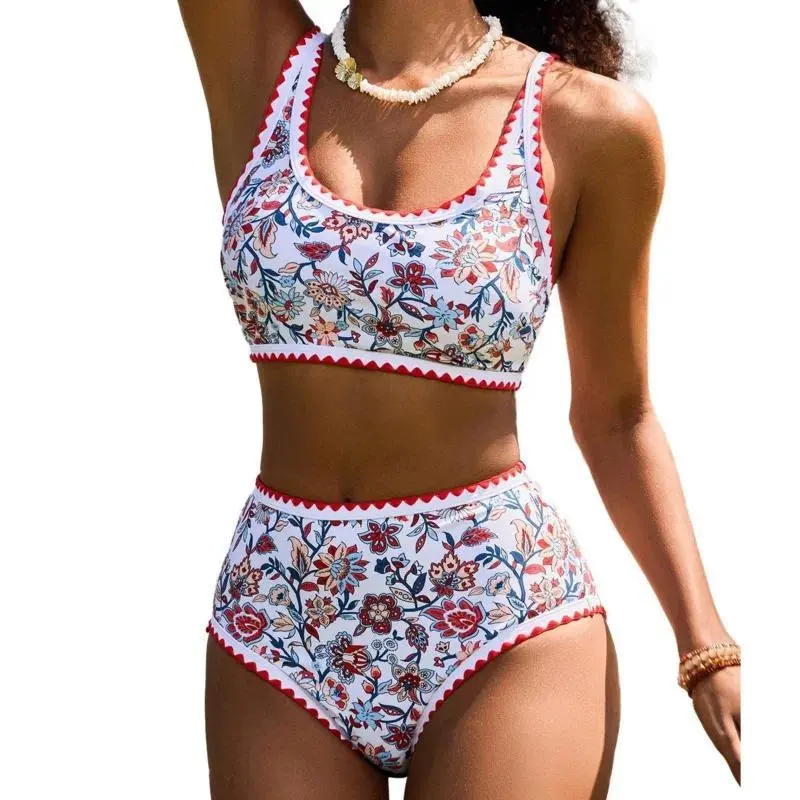 Women's High Waisted Sexy Push Up Bikini Set - Novelty Print Beach Swimwear with Push-Up Cups, Set Includes Top, for Poolside Use