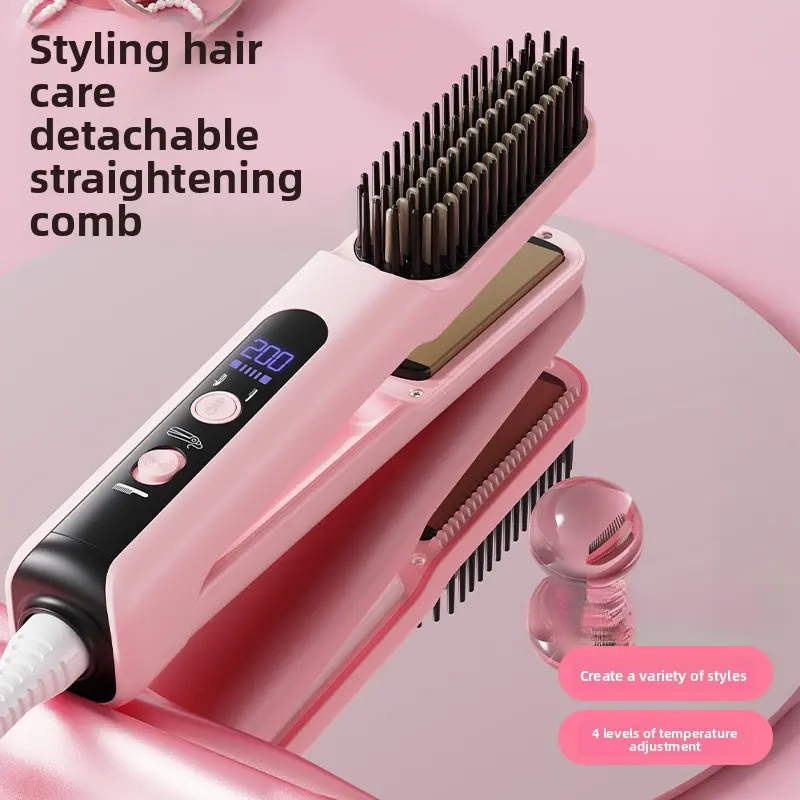 2 in 1 Hair Straightener Curler Brush, High Volume Root Styling Hot Comb