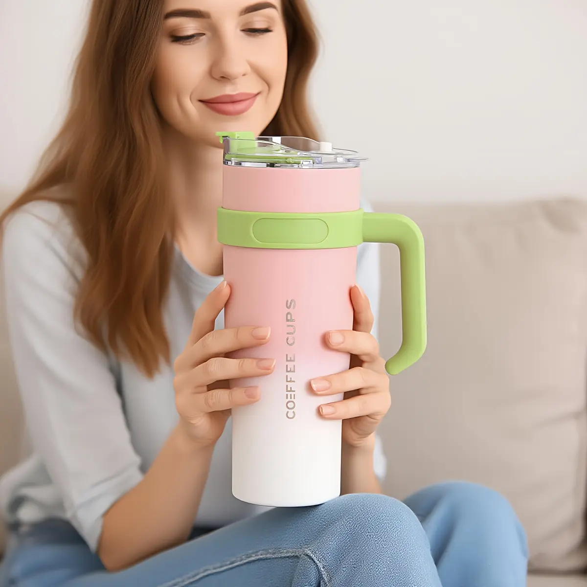 New Color-Block 40.58oz Insulated Travel Tumbler, Suitable for Multiple Scenarios as a Coffee Cup, Beverage Cup, or Water Bottle