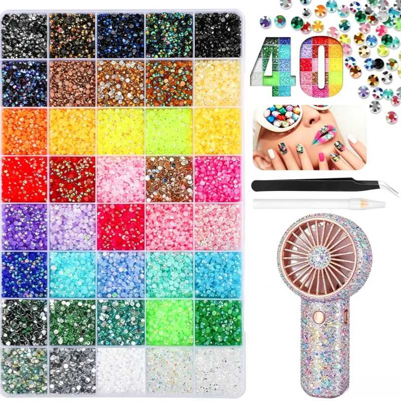40 Color with 40000Pcs Jelly Rhinestones synthetic beads With Kit for Bedazzling 3mm Multicolor synthetic beads Resin Flatback beads for Art Bedazzler Kit for Crafting Book Shoes Nail Art Glitter Decorative Nails Glam Pack Glitter gifted tool
