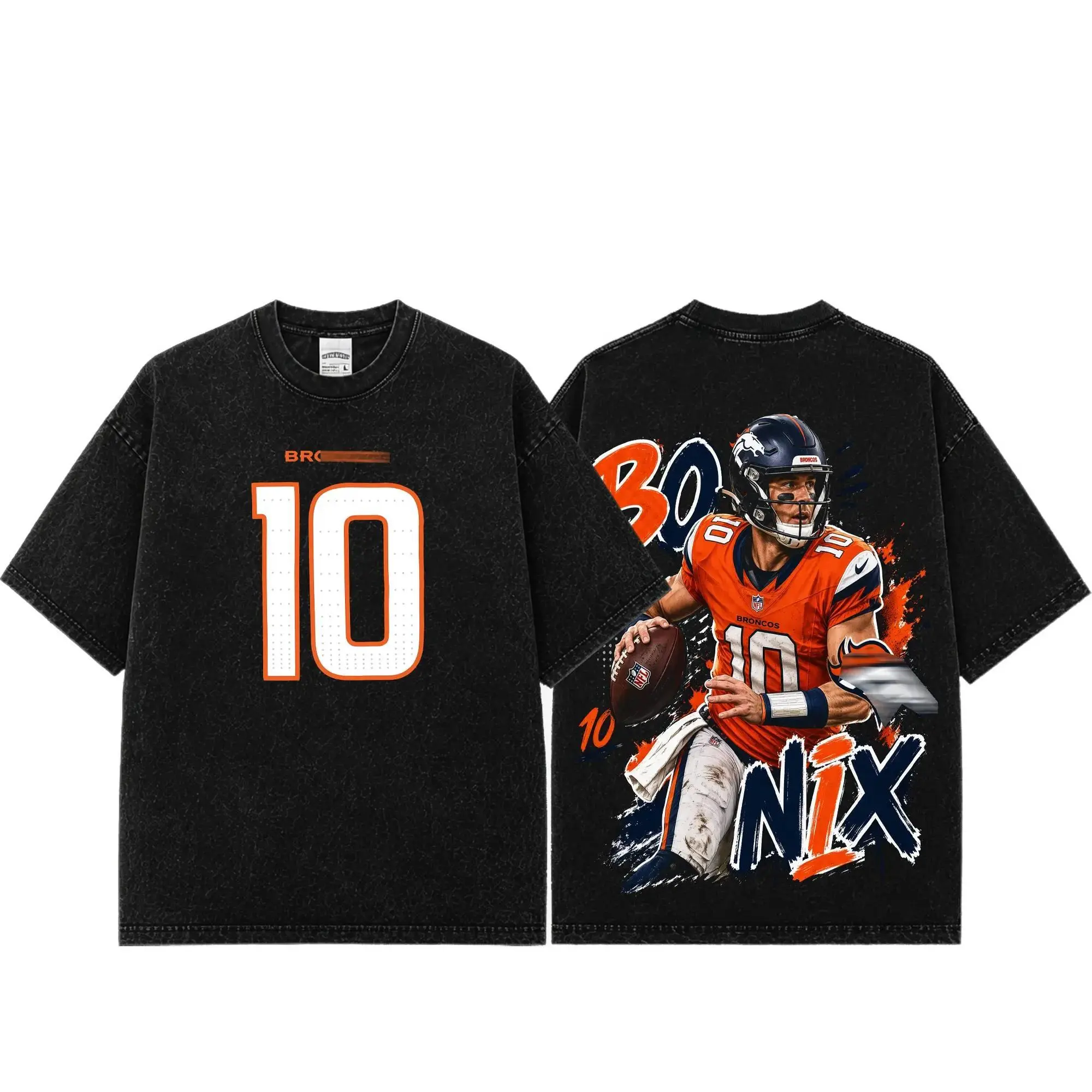 [Sale Up To 50%] Unisex Bo Nix # 10 Bootleg Premium Acid Washed Cotton T-Shirt (Made in USA), Heavyweight Vintage Washed Graphic Tee, Broncos Country Football Fan Shirt, Mile High Nation Game Day Apparel, Oversized Streetwear, Unisex Football Gift