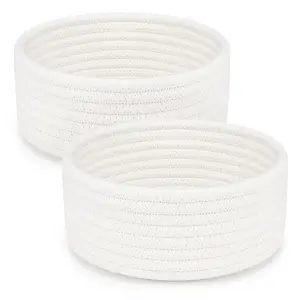 2 Pack Small Baskets, Cotton Rope Woven Basket, Cute Mini Tiny Storage Baskets, Decorative Boho Basket for Nursery Living Room Bedroom Shelf, Empty Gift Baskets - White