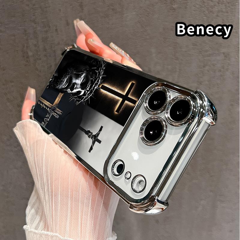 Four Corner Airbag Anti-Collision Electroplated Phone Case for iPhone 17 Pro Max 16 15 Plus Air 14 13 12 11 E Divine Sacrifice Faith Patterned Protection Smartphone Cover