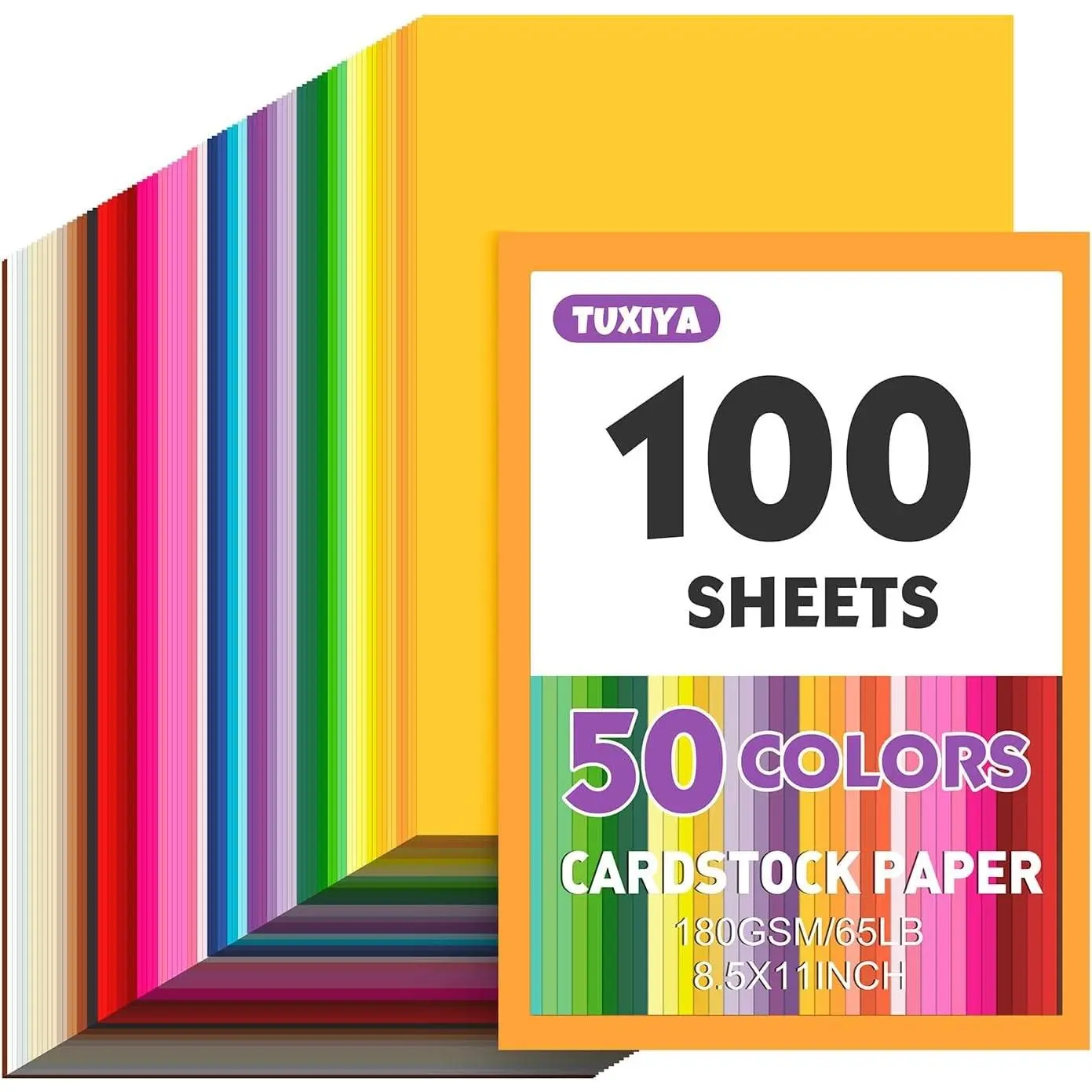 100 Sheets 8.5" X 11" Colored Cardstock, 50 Assorted Colors Construction Paper Card Stock Printer Paper for Printing, Card Making, DIY Crafts, School Supplies, Party Decorations (180GSM/65LB)
