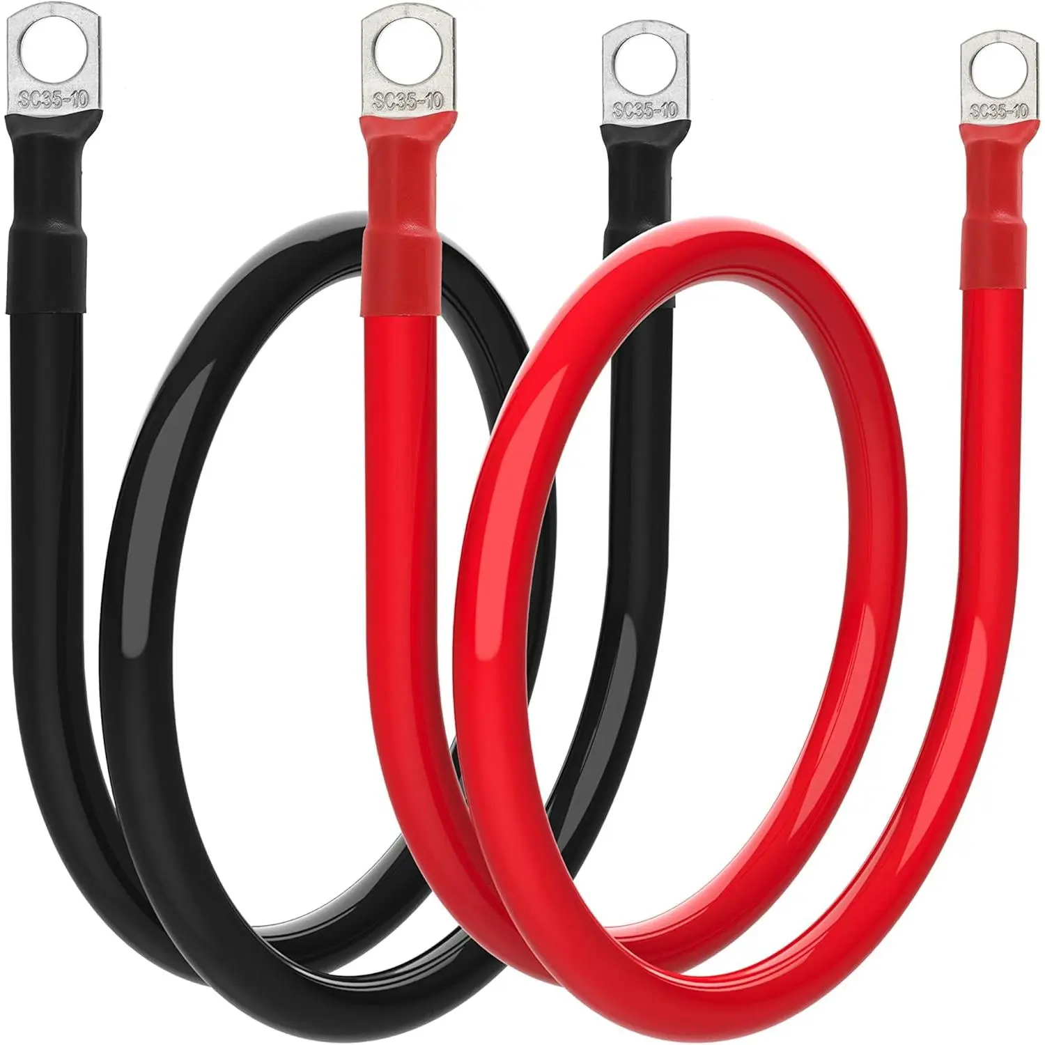 2 AWG Battery Cable 2 Gauge Battery Inverter Cables with 3/8 in Lugs Pure Copper Power Inverter Wire Set for Solar Marine Boat RV Car Motorcycle (3FT, 1 red +1 black cable)