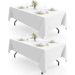 Rectangle Table Cloth 60" x 102" – Durable Polyester Tablecloth Offers Reusable & Washable Protection, Ideal for Outdoor Party, Picnic, Wedding, Banquet and Birthday, 2 Pack, White