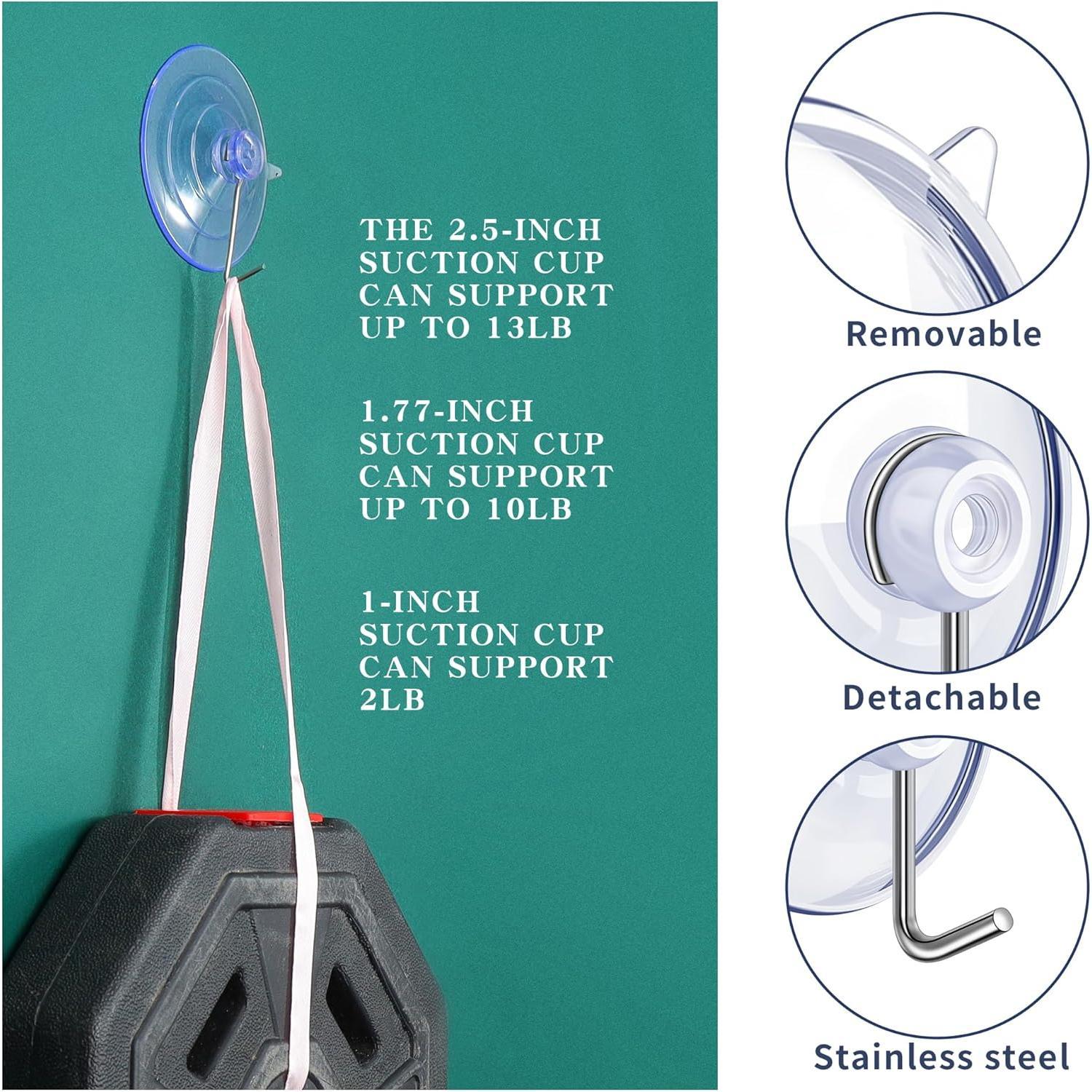 20 count Suction Cup Hooks, 2.5Inch, 1.77Inch, 1Inch Suction Cups with Metal Hooks Removable, Suitable for Glass, Windows, Bathrooms, Kitchens, Tiles, Shower Cubicles 20 count Suction Cup Hooks, 2.5Inch, 1.77Inch, 1Inch Suction Cups with Metal Hooks Removable, Suitable for Glass, Windows, Bathrooms, Kitchens, Tiles, Shower Cubicles