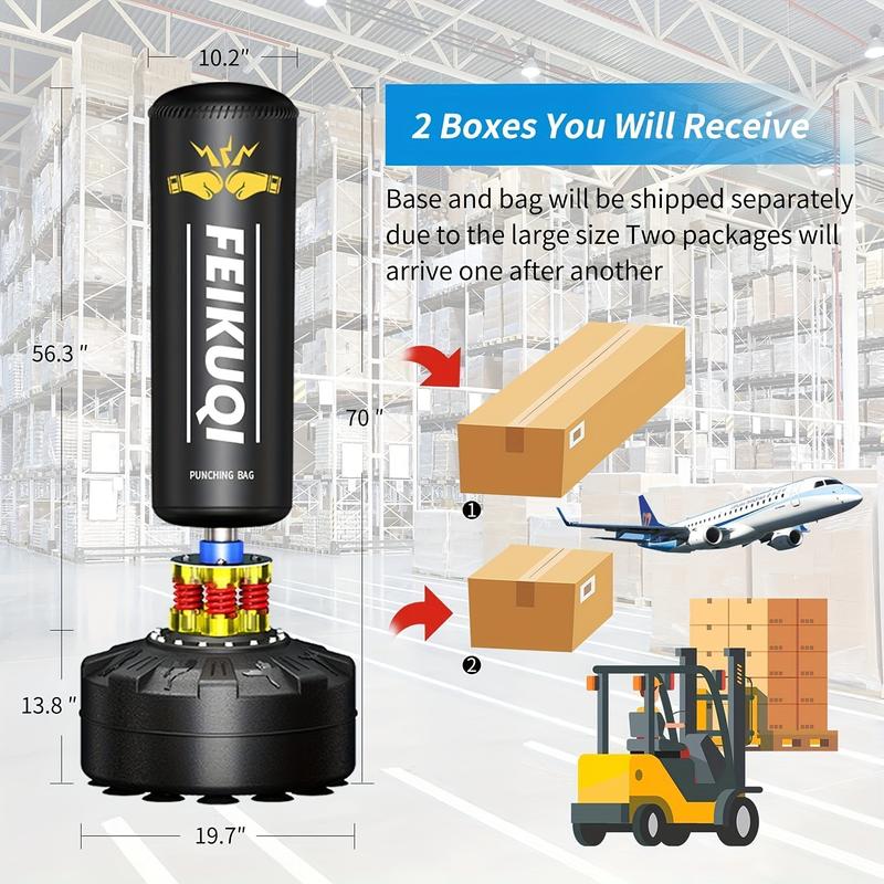 multi-functional training equipment Punching Bag, 70''-205lbs Boxing Bag With Stand, Boxing Bag For Adult Youth, Men, Freestanding Punching Bag Including 12OZ Pro Gloves (Black)