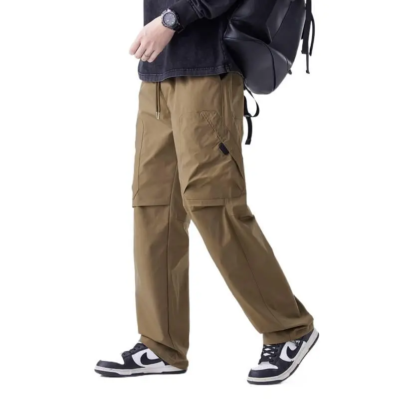 Men's Outdoor Functional Straight Cargo Pants, Drawstring Waist Adjustable Hem, Knee Pleat Lightweight Quick Dry Trousers For Daily Commuting Hiking Camping Wear # CleanfitStyle # SummerVibes
