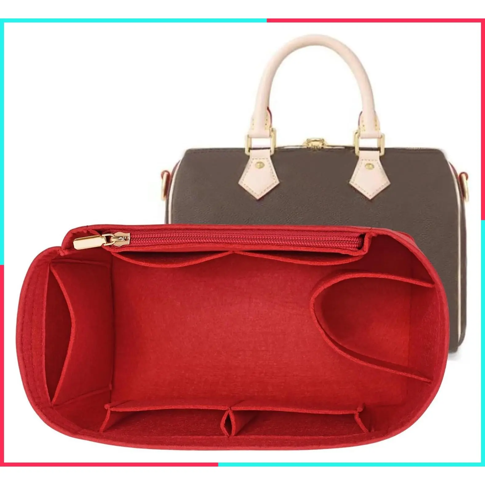Purse Organizer Inserts for Speedy 30 Felt Handbag and Tote Bag Neverful Organizer Insert (Red, Large)