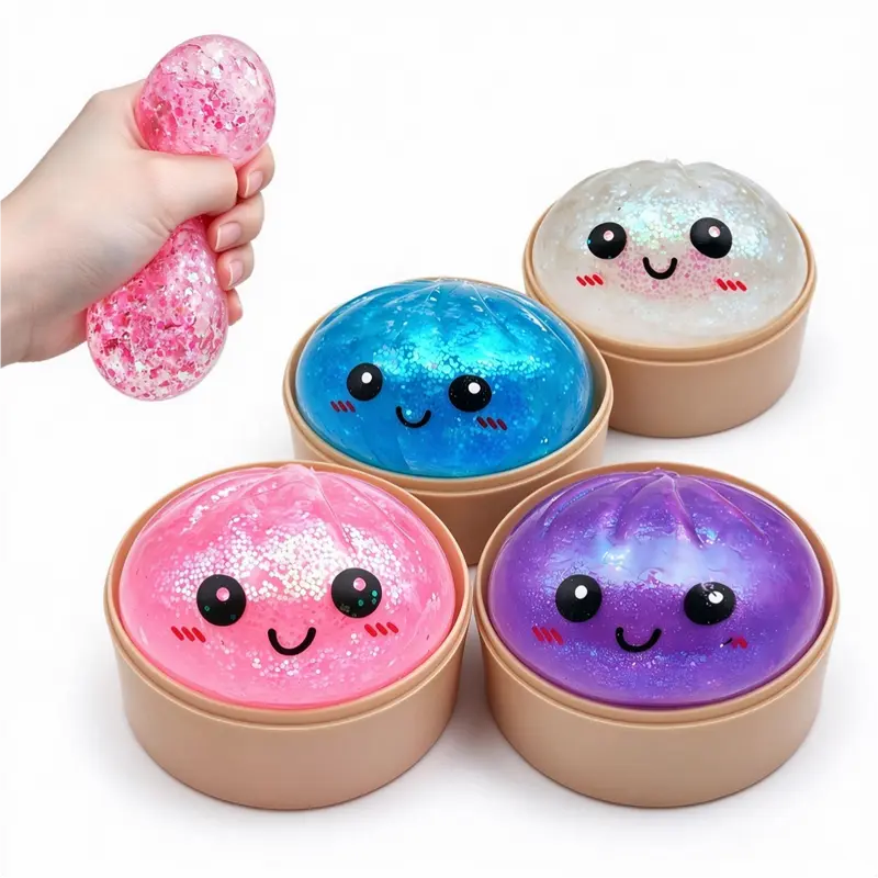 Rui Rui Cute Dumpling Squishy Fidget Toy - TPR Offers Soft Slow Bounce, Cute Squishies with Mini Steamer Basket, Lovely Facial Patterns, Unisex Sensory Products for Kids, Soft Rebound Calms Busy Fingers, Stress Relief Decor Gifts