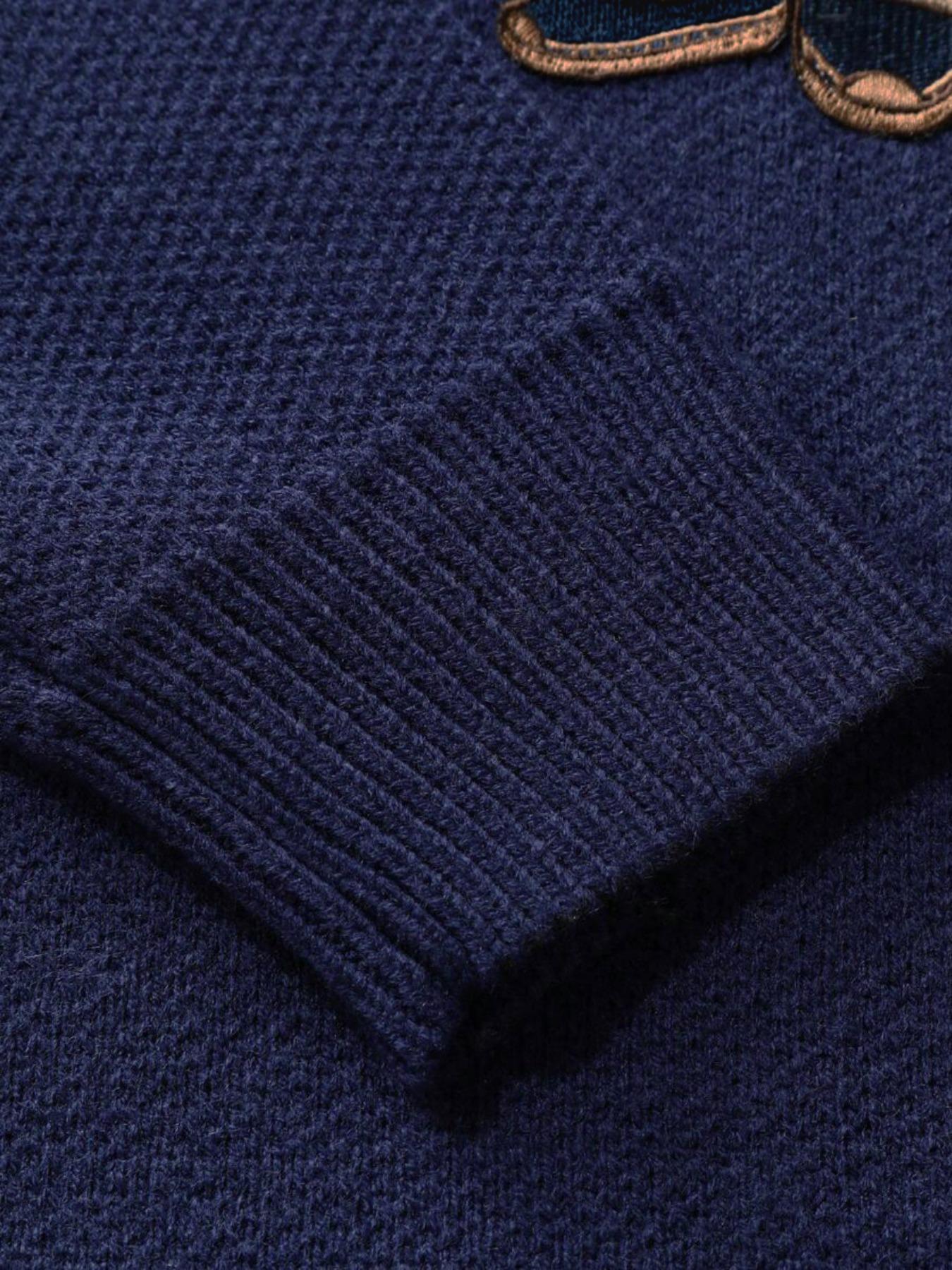 Cartoon Bear Detail Crew Neck Sweater, Casual Loose Long Sleeve Jumper for Fall & Winter, Fashion Ladies' Knitwear for Daily Wear