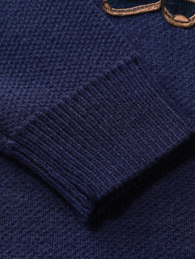 Cartoon Bear Detail Crew Neck Sweater, Casual Loose Long Sleeve Jumper for Fall & Winter, Fashion Ladies' Knitwear for Daily Wear