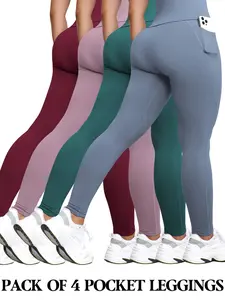 4 Piece Set ，Women's High Waist Pocket Leggings, Outdoor Fitness Sports Tight Pants, Comfortable and Stylish, Perfect for Gym and Daily Wear