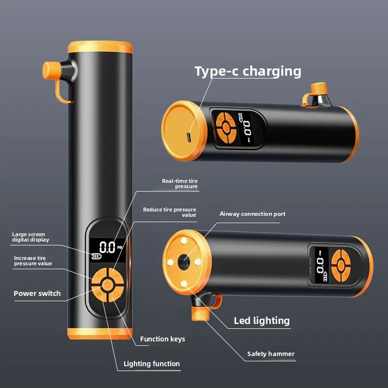 Wireless portable tire inflator, intelligent digital air compressor, with automatic shut-off function at preset pressure, rechargeable handheld air pump, suitable for cars, motorcycles, bicycles, sports balls, and camping inflatables