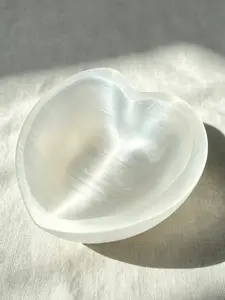 Unique Selenite Bowl Ornament, Heart Shape Quartz Crystal, Home Decor Gift, Bare Stone Collectible, Office Bedroom Living Room