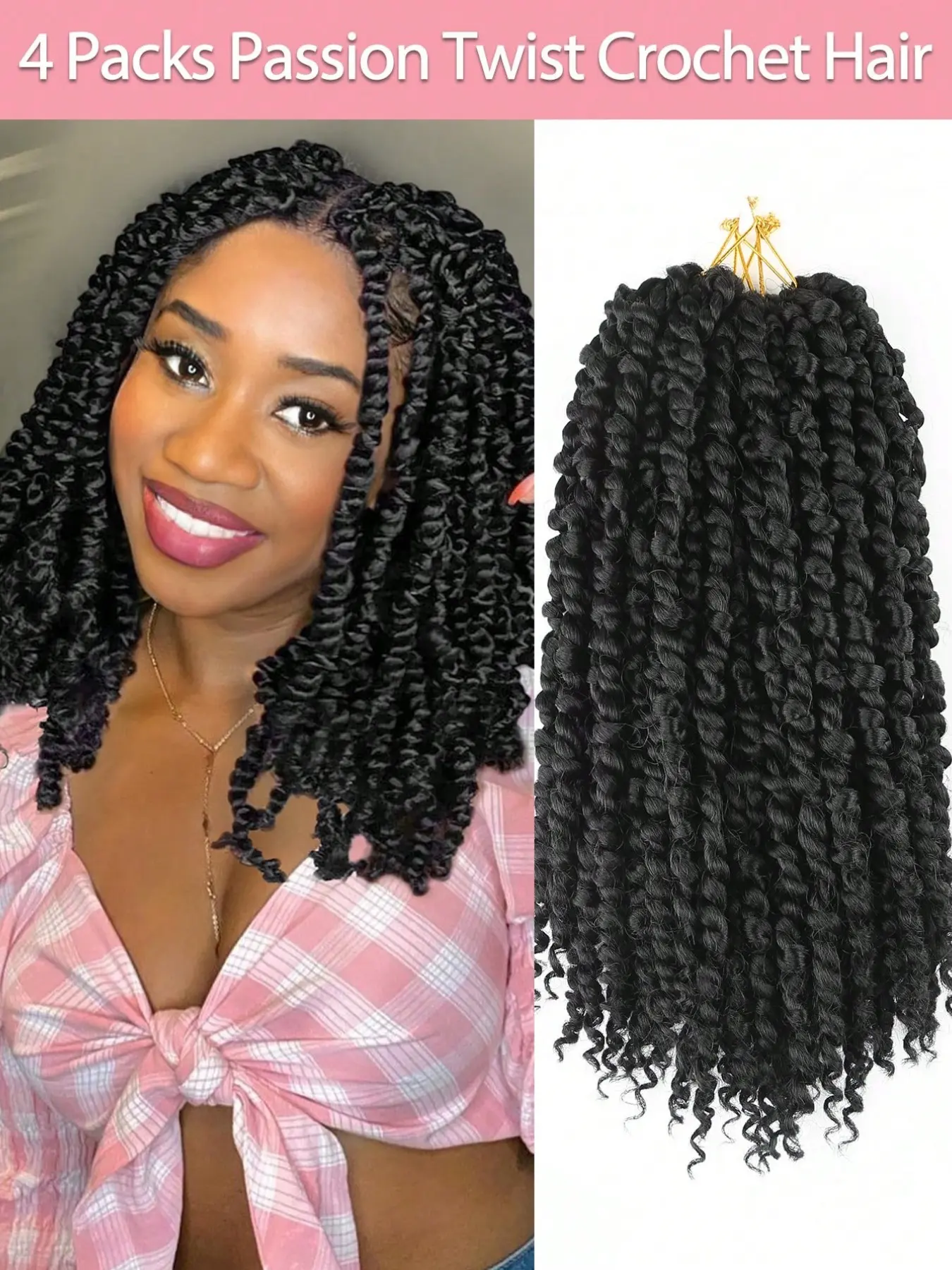 Passion Twist Crochet Hair Pre-twisted 10/14/18/22 Inch 4 Packs Crochet Passion Twist Hair, Soft Pre Looped Passion Twist Crochet Braids Synthetic Braids Braiding Boho Bohemian Crochet Braids Boho Goddess Braids Hair for Women Girls 1B Color