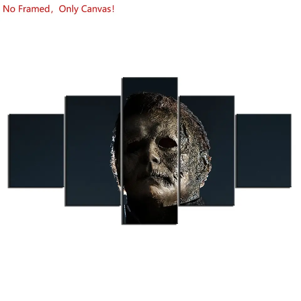 5 piece/set of frameless canvas painting print poster, classic Scream Horror Movie Style art, Michael Myers Halloween Kill, A perfect gift for Halloween lovers, the perfect gift for bedroom, living room, kitchen, dormitory corridor, mural, wall decoration