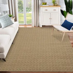 GARVEE9x12 Washable Braided Print Area Rugs with Non-Slip Backing, Low Pile Ultra-Thin Floor Carpet for Living Room, Modern Design Printed Rug for Bedroom Dining Room, Brown Beige