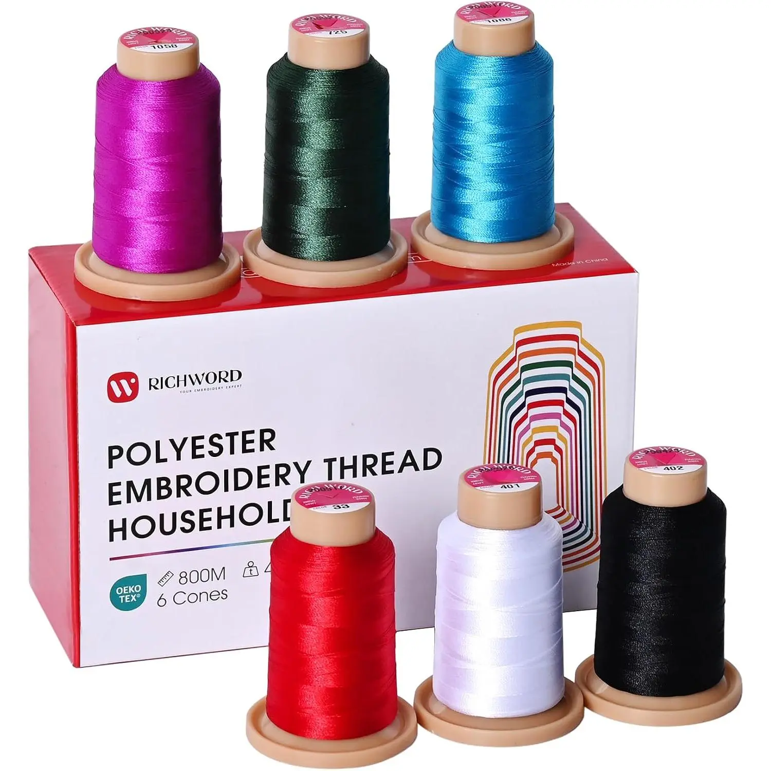 Embroidery Machine Thread Kit 6 Colors | 40WT Embroidery Thread, 800M/Spool, Compatible with , Janome and  Embroidery Machines, Low Lint, Colorfast