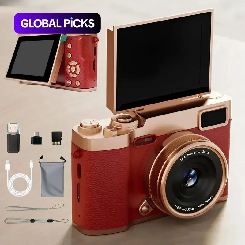 Aston Digital Flip-Screen Retro Portable Camera for Teens, Cute Pocket Digital Camera with Filters, Entry-Level Student Camera with Memory Card, Perfect Gift for Christmas, Back to School and New Year#GLOBAL PICKS