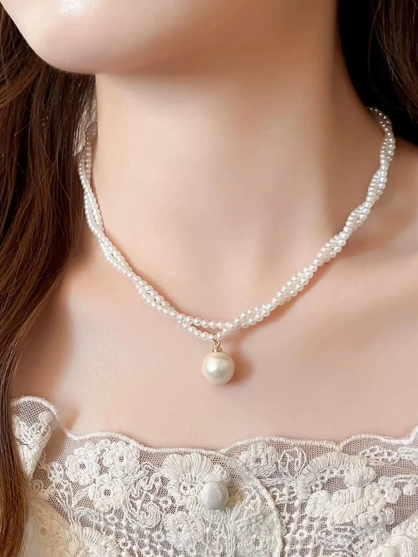 Women's Pearl Necklace French Choker Chain, double strand tiny pearl choker, single big pearl drop necklace, layered mini pearl necklace women daily wear necklace, wedding bridal jewelry, date night accessories, delicate gift for her, feminine vintage jew