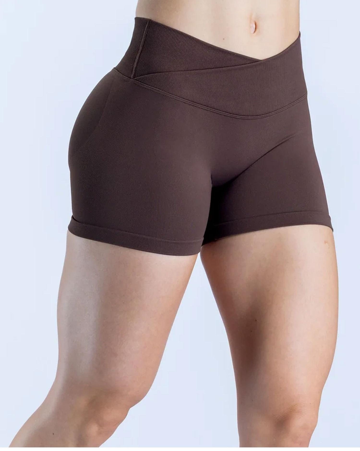 DFYNE Front Cross-Waist Lifting Yoga Shorts, Seamless Knitted Peach Butt Fitness Pants