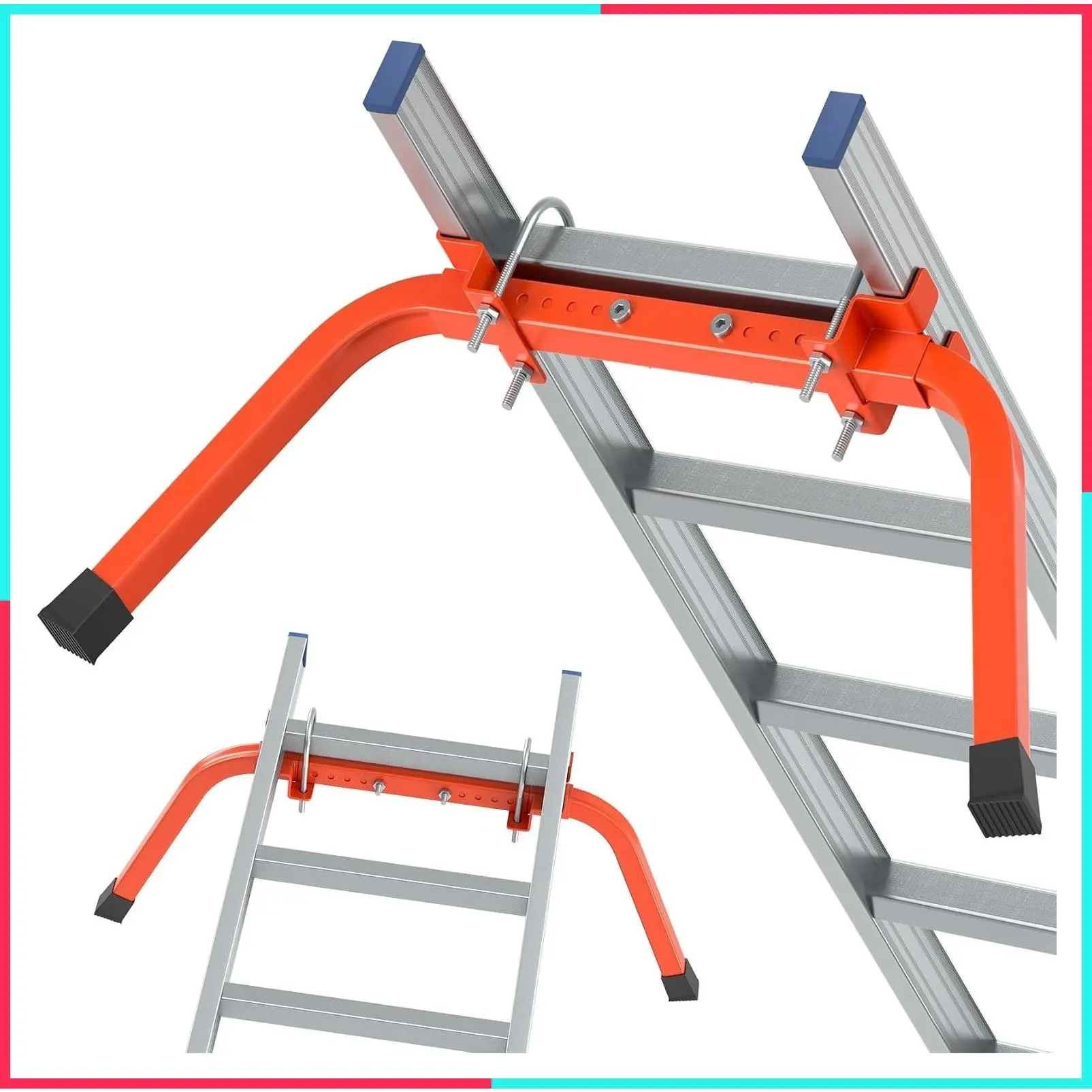 Extension Ladder Stabilizer for Roof Gutter and Wall, Sturdy Ladder Standoff with Non-Slip Rubber, Ladder Accessories with U Bolt, Weight Capacity Up to 500 lbs