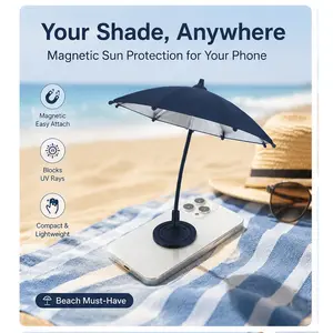 Magnetic retractable phone umbrella, stand umbrella, mini sunshade umbrella, suitable for camping and beach use, provides sun protection, portable and easy to carry