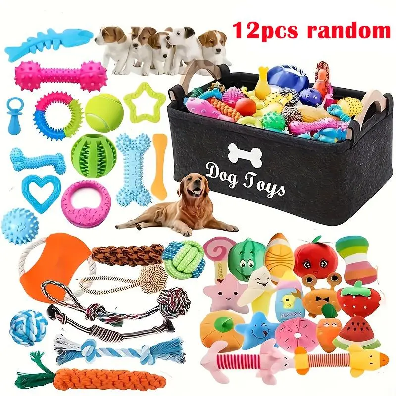 Dog Toy Set, 12pcs/set Durable Plastic Chew Toy Set, Teeth Cleaning and Training Toy, Dog Play Toy, Pet Supplies