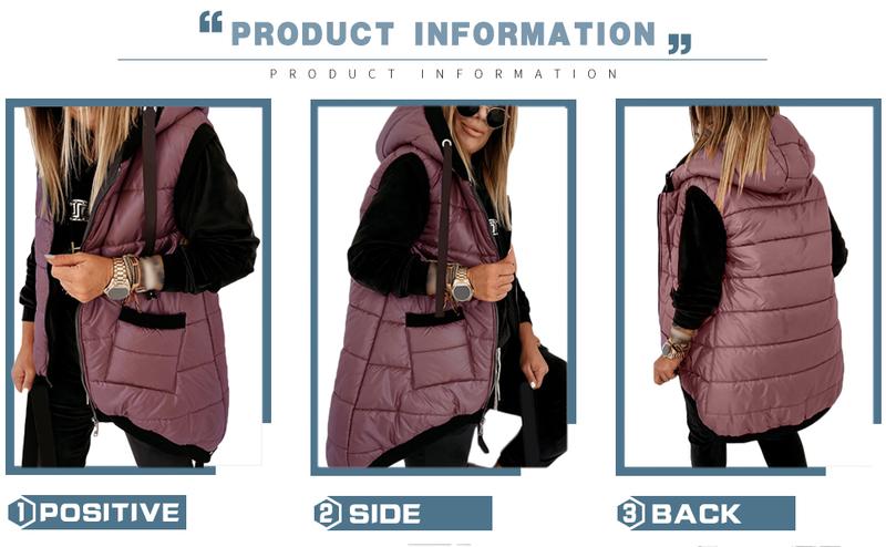 Women's Hooded Outwear Vest Lightweight Zipper Up Padded Gilet With Pockets