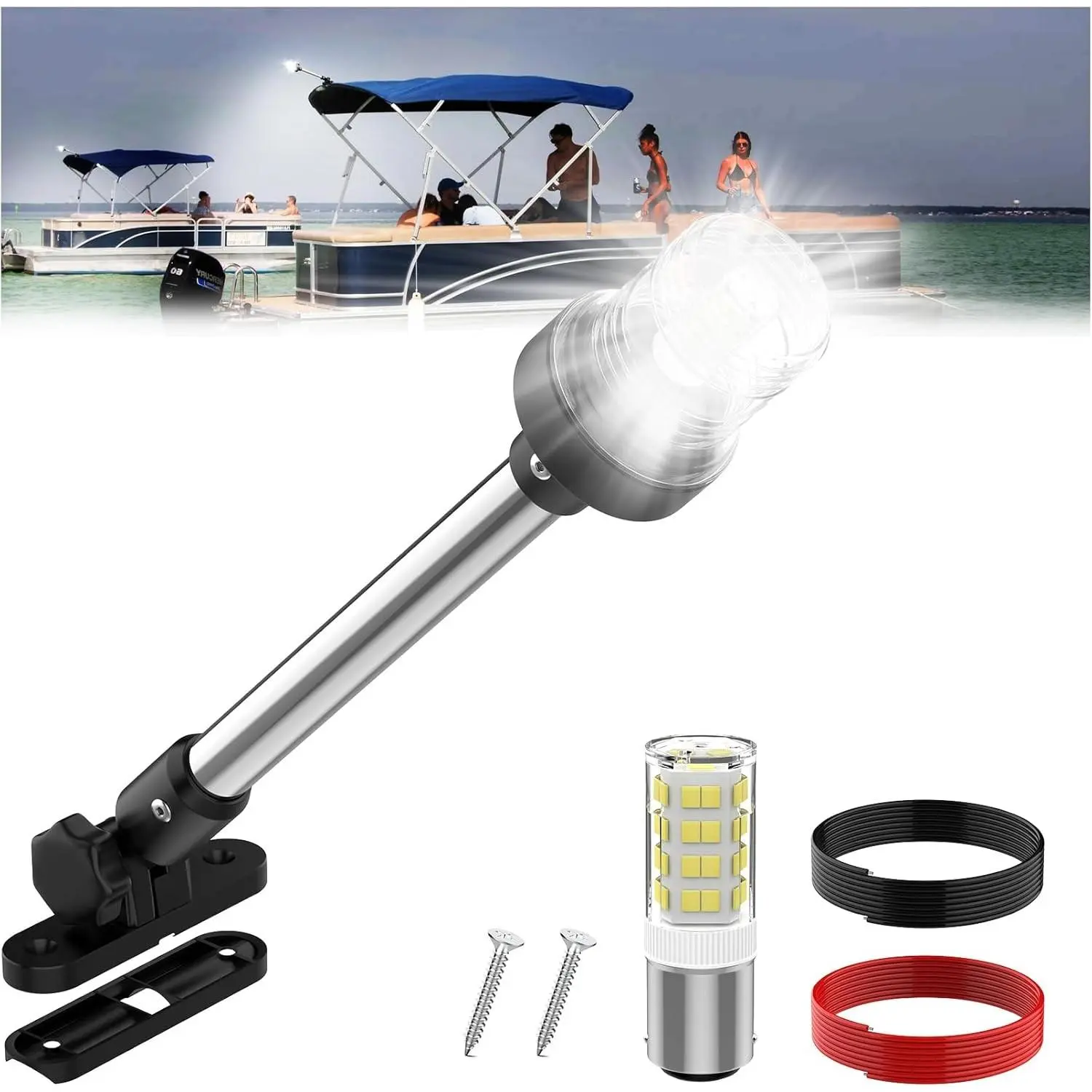 12-Inch Bimini Top Stern Light for Pontoon, Anchor Light Pontoon Boat Lights Waterproof IP67, 3 NM Visible White Rear Running Navigation Lights for Boats LED Marine (12-24V)