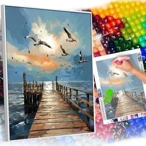 Seaside Theme 5D DIY Full Round Drill Diamond Painting Kit for Adult Beginners - 30x40CM (12x16inch) Canvas, Easy Stress Relief Handmade Art, Living Room Wall Decor Holiday Gift, Frameless