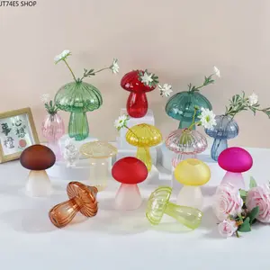 INS Style Mushroom Shaped Glass Hydroponic Vase, Multi-Purpose Decorative Flower Vase & Aromatherapy Glass Container for Indoor Gardening