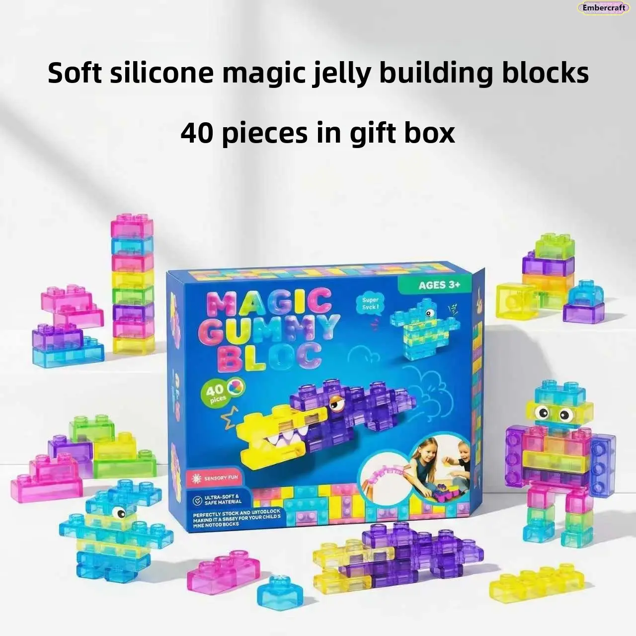 40-Piece Creative Set of Jelly Mosaic Building Blocks for Kids, Large Particle Silicone Sensory Toy for Fine Motor Skills & Gifting, Block Kit, Building Block Model