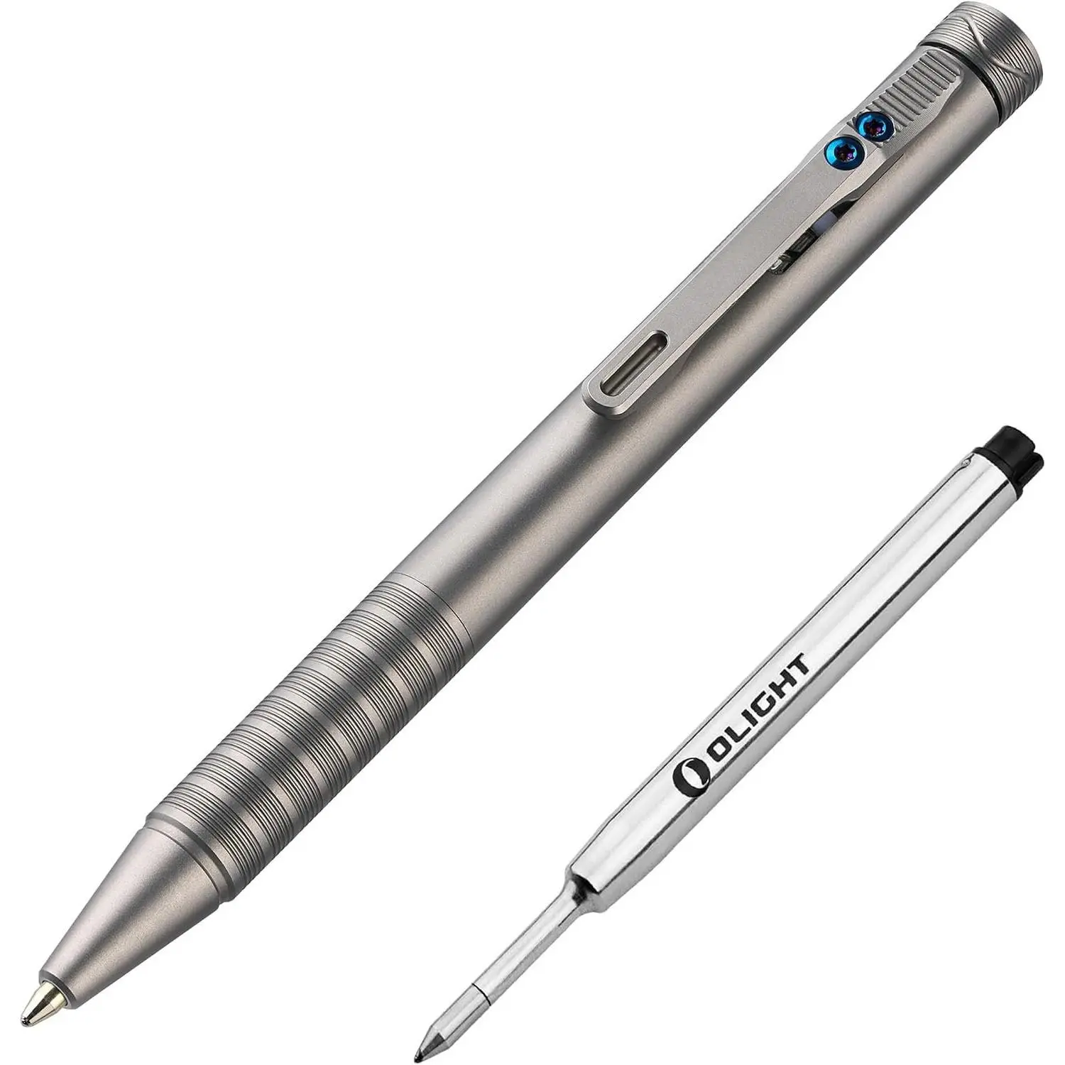 B1 Ti Titanium Pen with 2-in-1 Clip, Bolt Action Pen with Clip, Lightweight EDC Ballpoint Pen with 2 count Refills Ideal for Office, Working, Writing (Titanium)