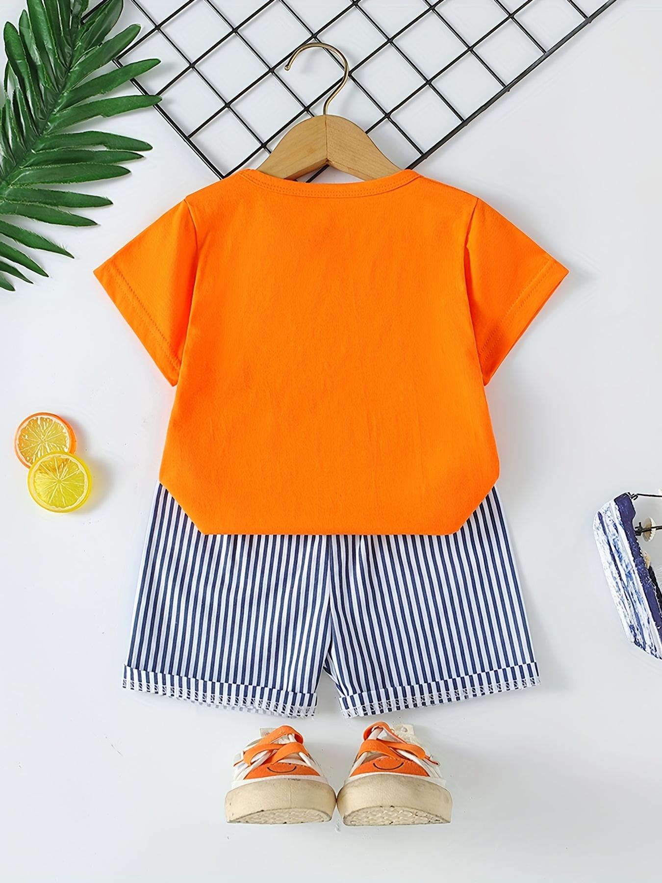 Boys' Casual Summer Outfit - Cute Cartoon Design with Whale & Hot Dog Graphic - Short Sleeve T-Shirt & Whale Shorts Set - Blue & White Striped Pattern - Regular Fit for Casual Attire - Boy Shorts - Everyday Kids Clothing - Playful Kids Fashion -