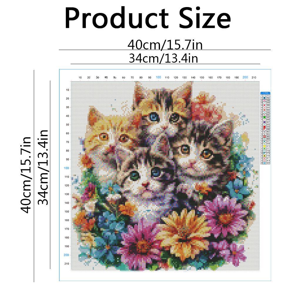 Cat Pattern Cross Stitch Kit, 1 Set 11CT Cross Stitch Flower Pattern DIY Needlework Kit, Handmade Gift for Beginners