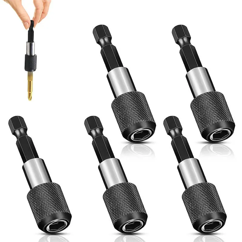 5 Magnetic Quick-Release Drill Bit Extenders, 1/4" Hex Handle, Grip, Screwdriver Extension Rods, Compatibility, Compatible with Electric Drills, Efficient