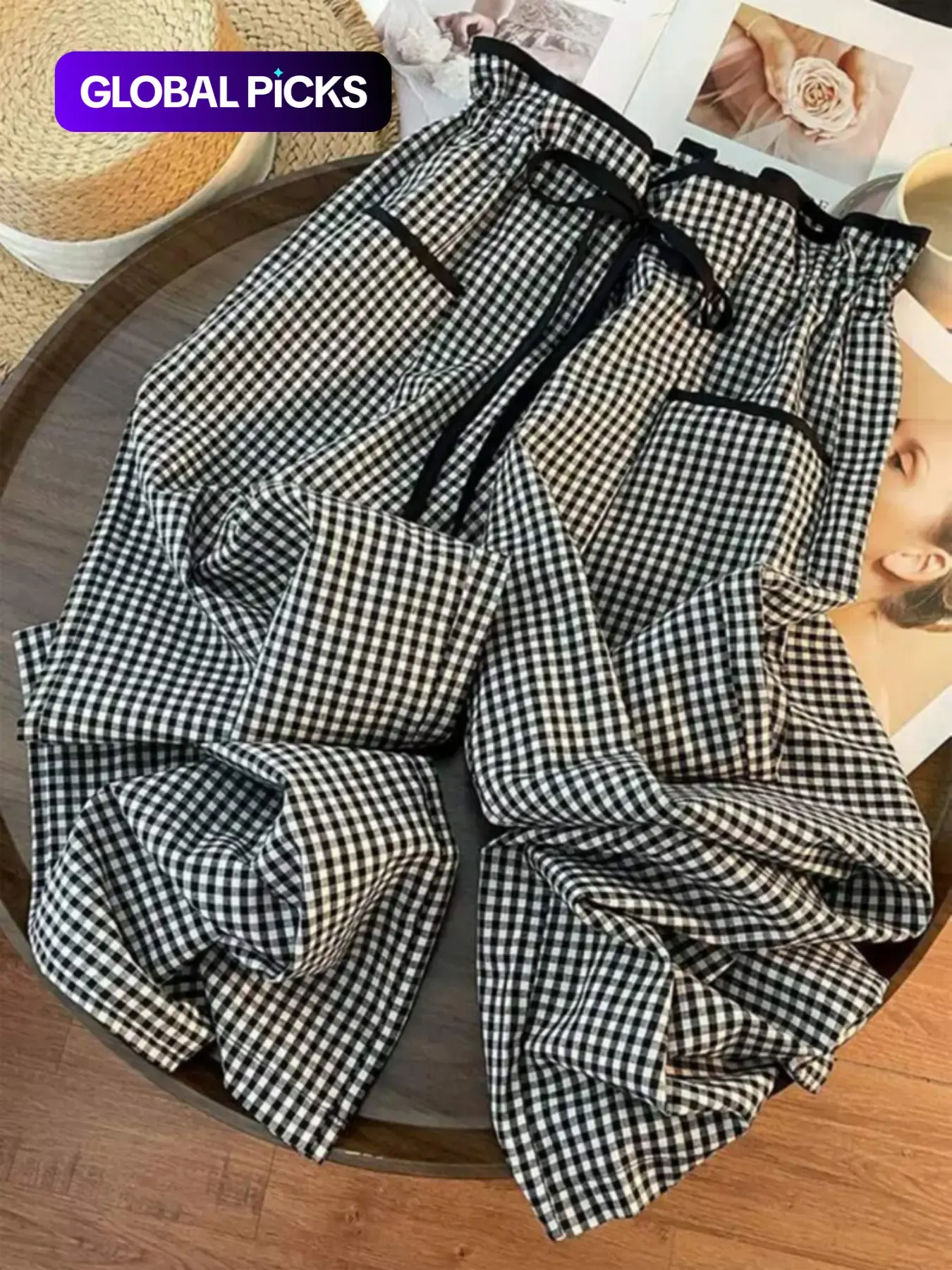 Women's Gingham Plaid Print Drawstring Waist Pants, Casual Comfy Trousers for Daily Wear, Ladies Bottoms for All Seasons, Casual Fitted Bottoms, Casual Fashion Trousers, Casual Chic Bottoms