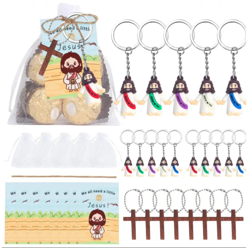 Jesus Toys Figurine Christian Keychain Jesus Doll Religious Keychain Bulk Keychain Set Classic Christian Rings for Christ(Jesus Loves You)