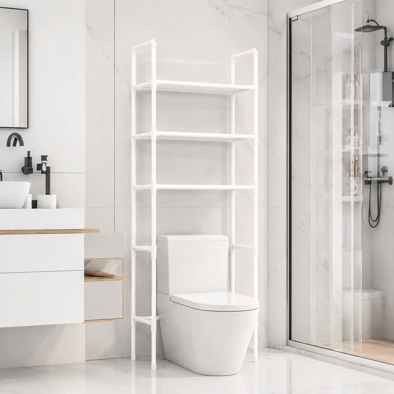 Multi-layer Floor-standing Toilet Storage Rack for Bathroom, Storage Shelf Above Toilet, Drill-free Organizer Beside Wash Basin, Cleaning Supplies Storage Rack, Space-saving Storage Shelf