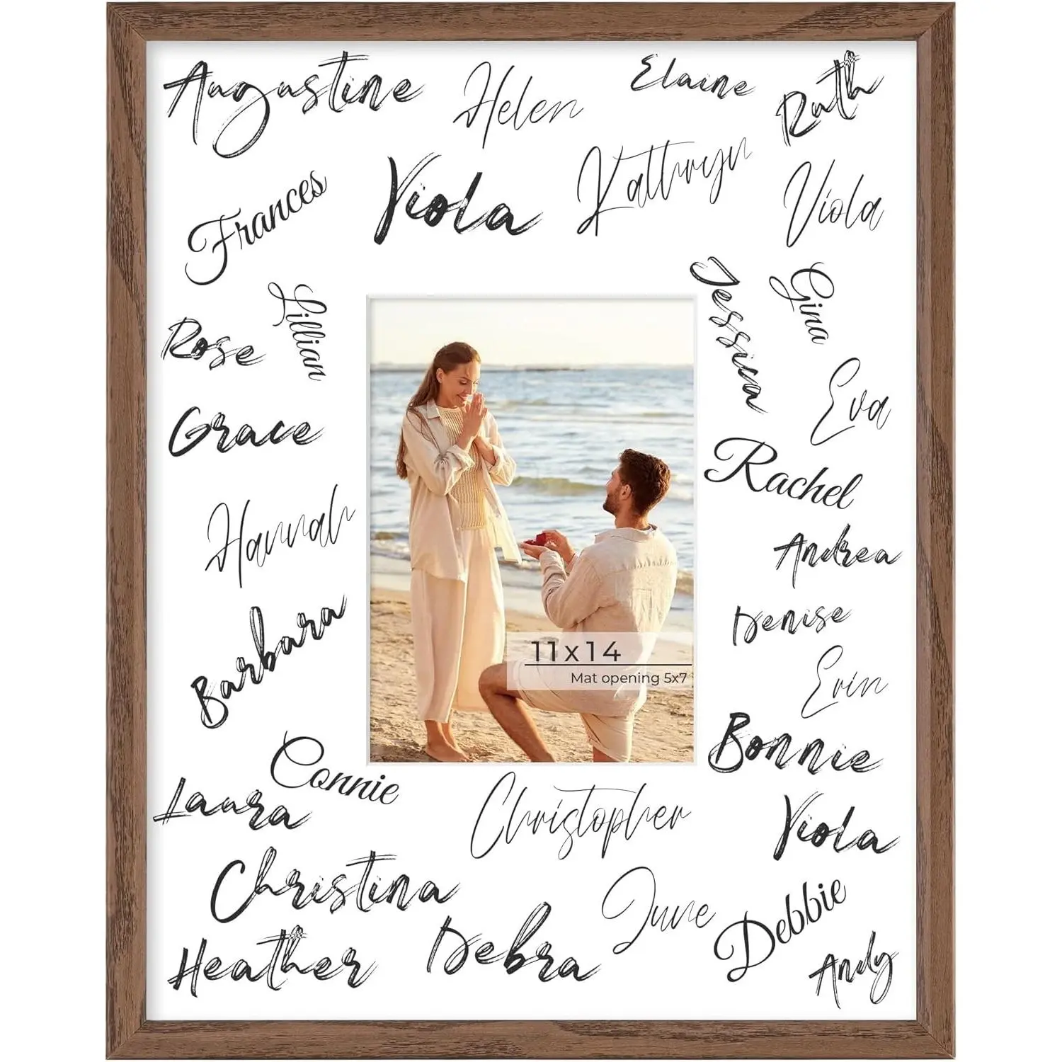 11x14 Walnut Signature Picture Frame with 5x7 White Mat for Graduation, Wedding Guest Book Alternative, Wall Hanging Photo Frame for Celebration, Autograph Display and Home DecorGift